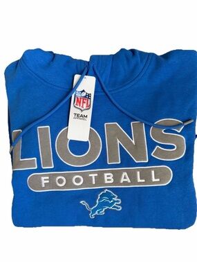 NFL CSA Men's Lions Football Kangaroo Pocket Hooded Sweatshirt, Blue, Medium